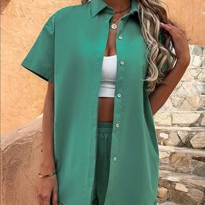 Two Piece Collared Shirt and Shorts Set